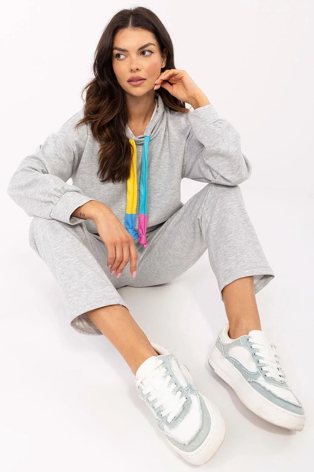 Ensemble de survêtement décontracté pour femme, coupe ample, capuche multicolore, pantalon taille haute, matière douce, style urbain