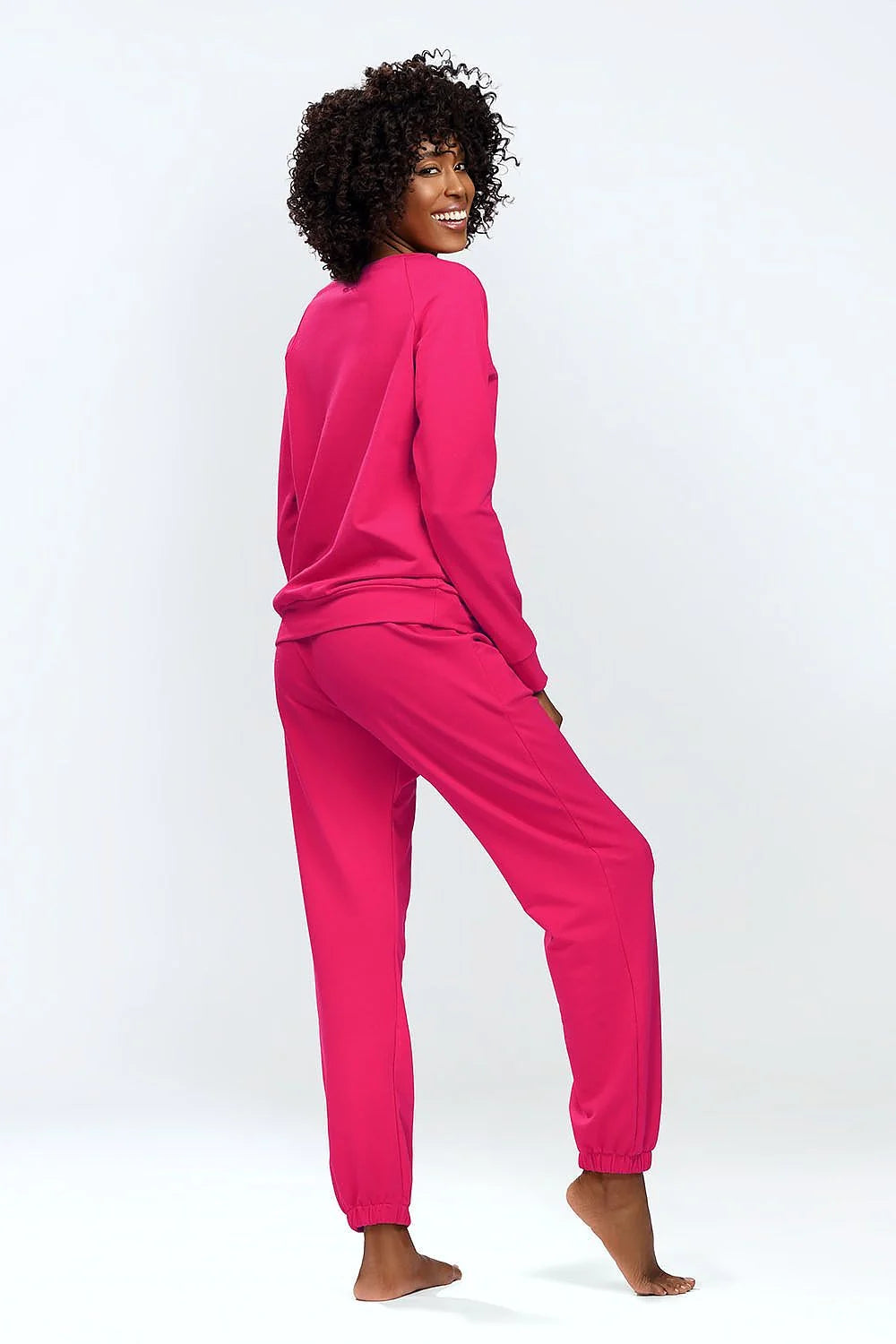 Ensemble DKaren pour femme, vêtement de détente, sweat-shirt manches longues, pantalon survêtement, couleur rose vif, style casual, confort optimal