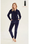 Ensemble Taro velours doux femme survêtement deux pièces bleu marine manches longues élastique taille ajustable