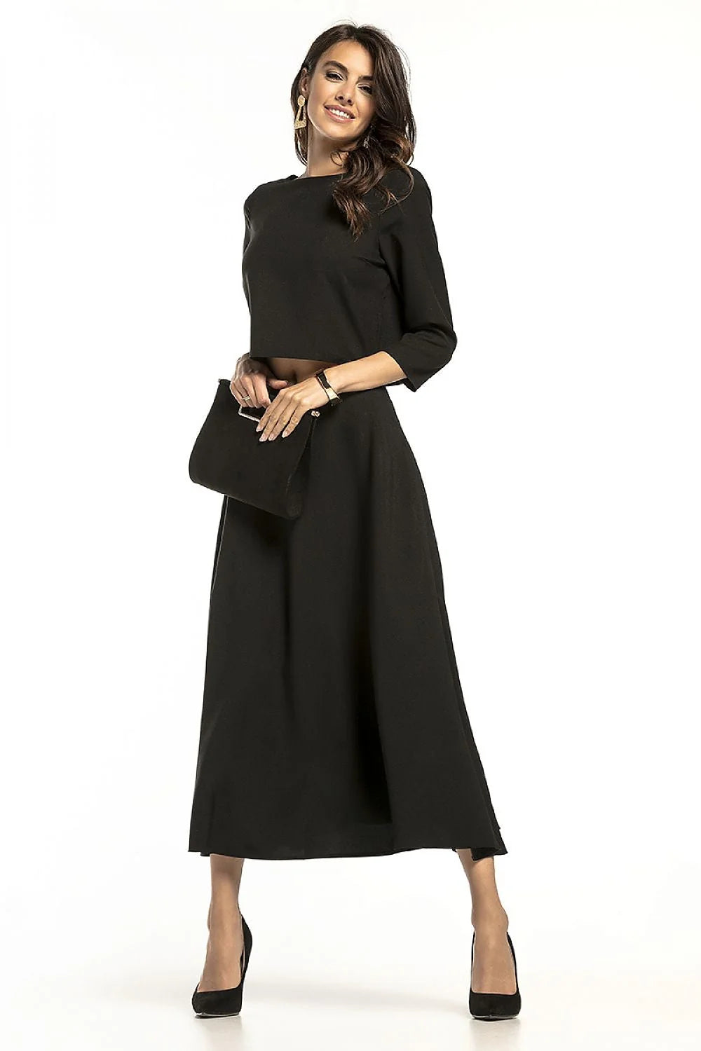 Ensemble élégant gris lavande femme moderne, tissu léger, chic, chemisier ample et jupe longue