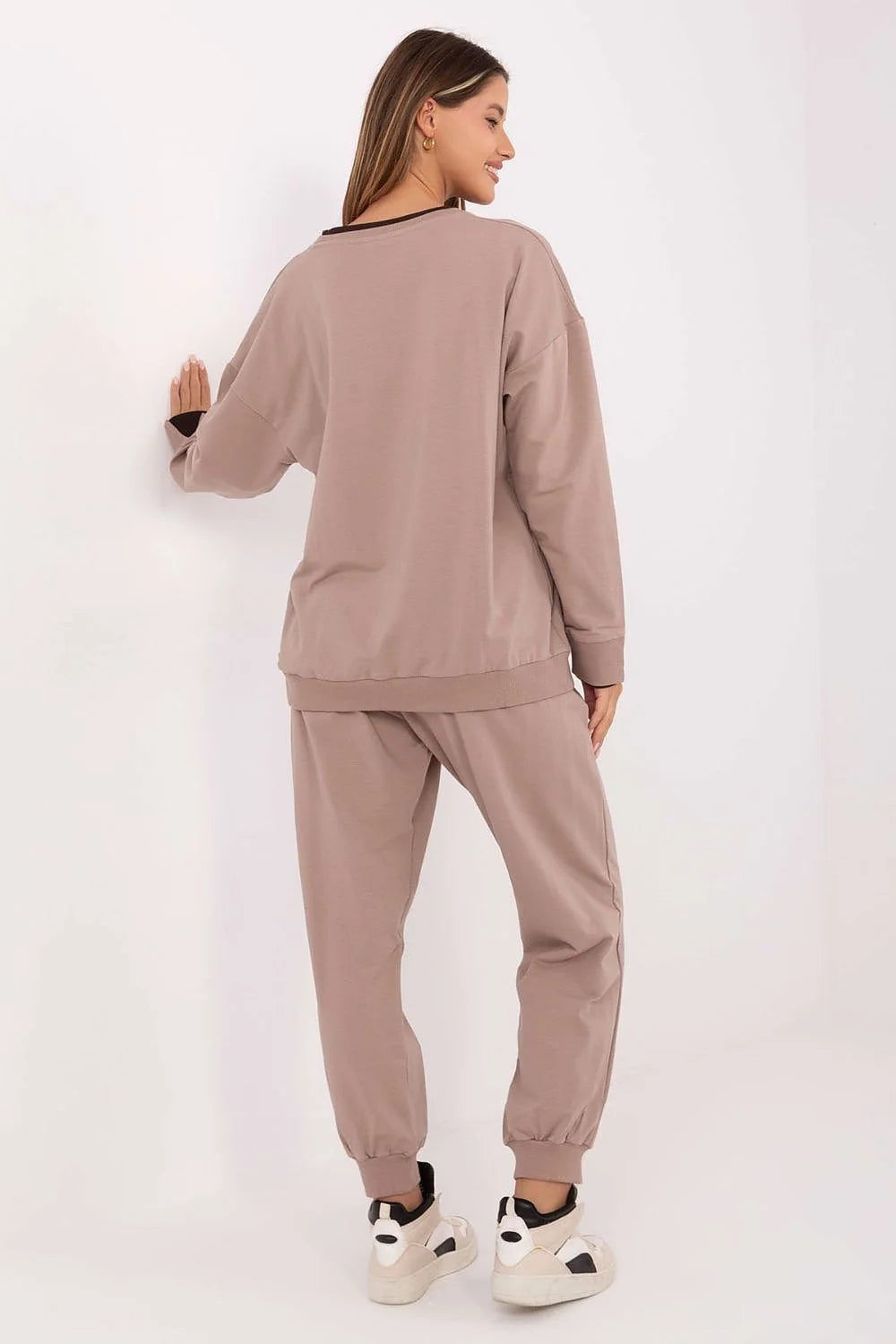 ensemble survêtement femme décontracté coton stretch doux confortable sweat manches longues col rond broderies logos pantalon taille haute