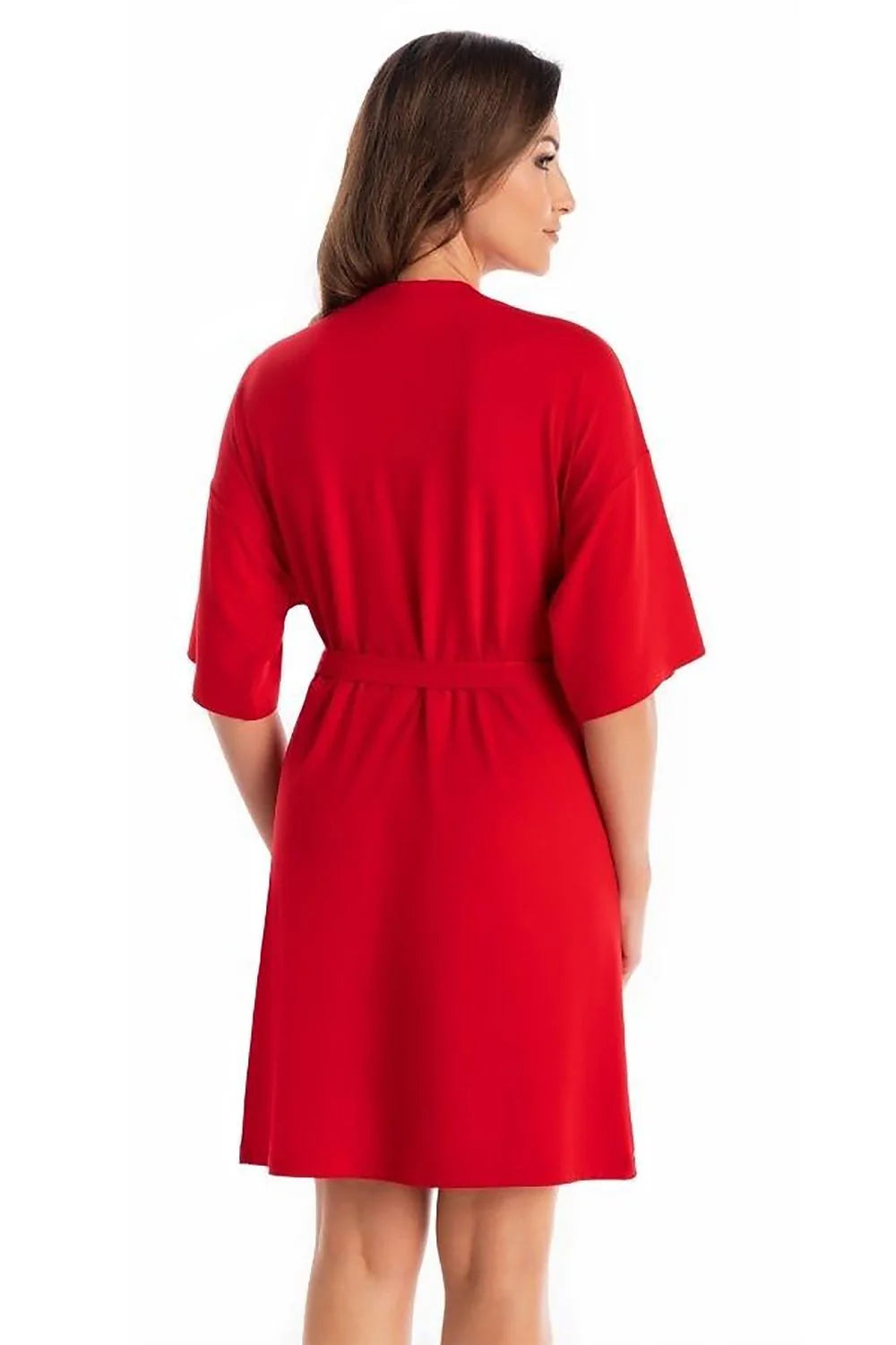 robe femme portefeuille mi longue ceinturée rouge vif tissu fluide coupe droite col V manches kimono lien noué
