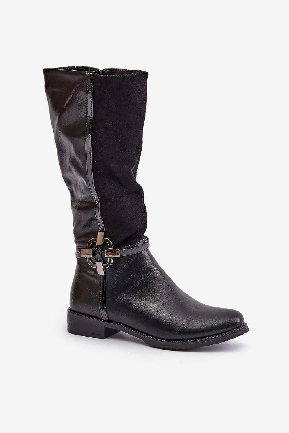 Bottes mi-mollet en cuir suédine noir chic boucle zippées élégantes confort moderne femme