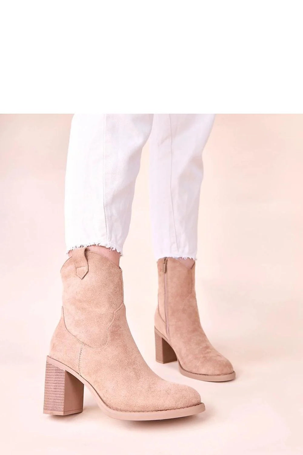 bottines cheville femme suédine écologique beige talon carré stable bout arrondi empiècements cousus fermeture éclair latérale semelle souple confort polyvalent