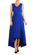 Robe élégante bleu vif polyester sans manches asymétrique cocktail soirée femmes tendance élégance sophistication