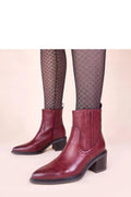 bottines bordeaux cuir synthétique talon bloc 7cm bout pointu tige cheville surpiqûres décoratives empiècements élastiques fermeture éclair semelle noire Gemre