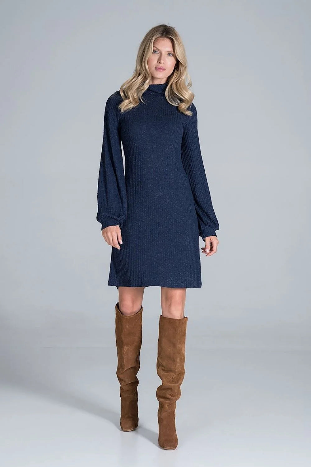 Robe bordeaux en maille côtelée élégante casual manches longues style chic pour femmes modernes