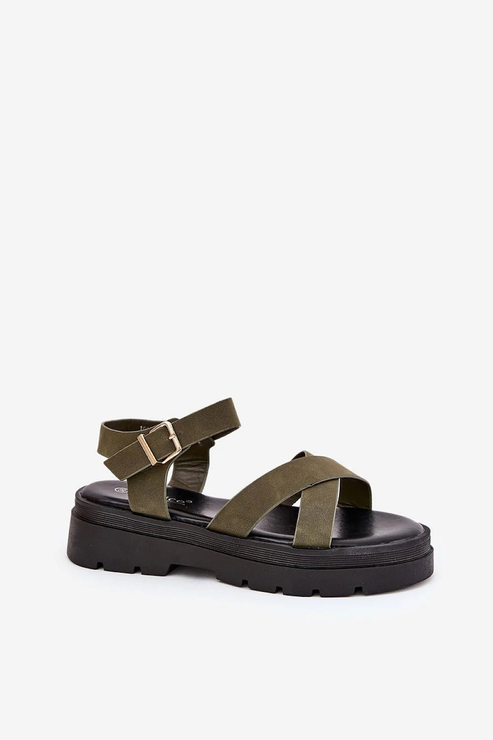 Sandales femmes élégantes similicuir olive plateforme noire 3.5cm boucle dorée ajustable style moderne été