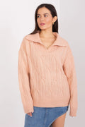 Pull pour femme élégant et décontracté texture torsadée motif ovale coloris pêche doux manches longues col large tombé sur les hanches sweater versatile automne hiver
