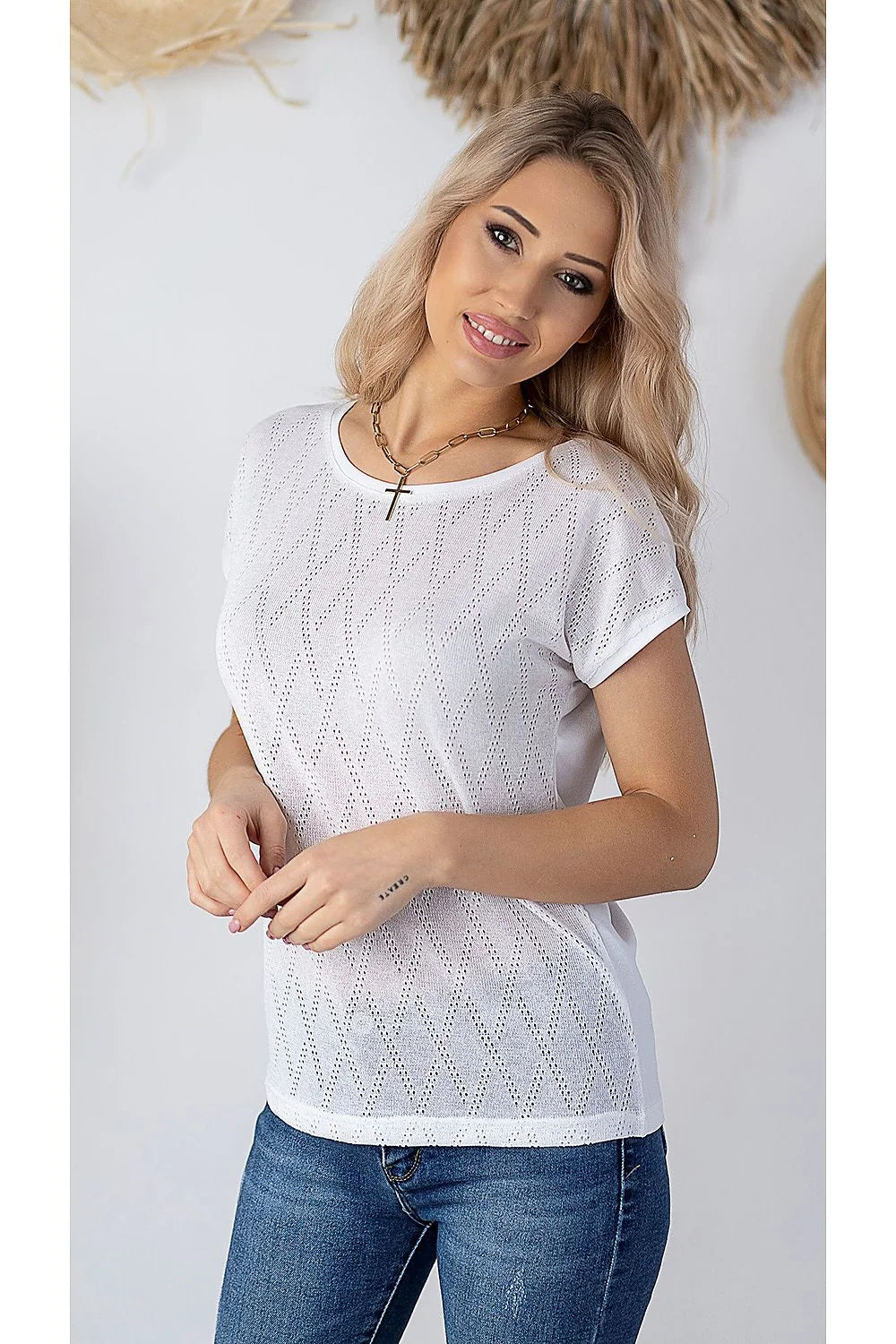 T-shirt blanc ajouré en crochet chic et décontracté pour femmes modernes printemps été mode