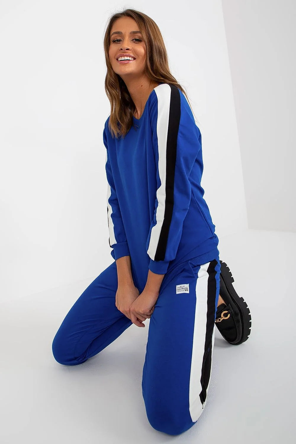 Ensemble de survêtement féminin sportswear bleu vif manches longues pantalon joggers elasthanne coton femmes