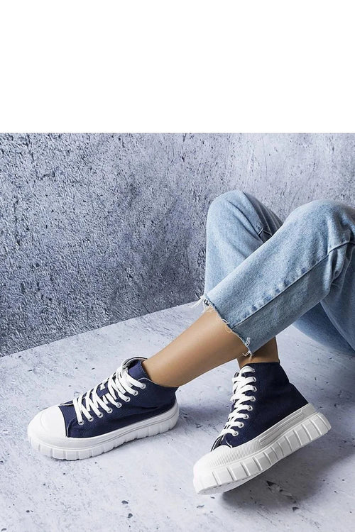 baskets montantes Solea femme moderne tendance bleu marine toile qualité semelle caoutchouc épaisse adhérence amorti lacets blancs œillets métalliques argentés