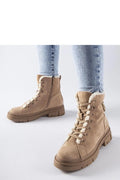Bottines beige eco-daim doublure faux fourrure fermeture éclair haute cheville confortable femme hiver automne