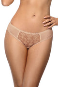 Culotte féminine élégante en tulle et dentelle brodée couleur chair coupe classique taille basse maintien confortable lingerie fine femme
