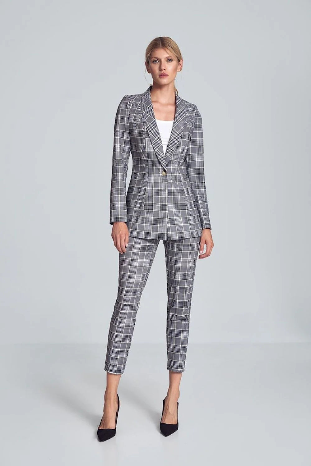 Ensemble tailleur femme en polyester laine Prince de Galles élégant formel pour occasions professionnelles