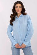 Chemise élégante pour femme manches longues bleu pastel coupe classique col boutonné confortable polyvalente polyester élasthanne