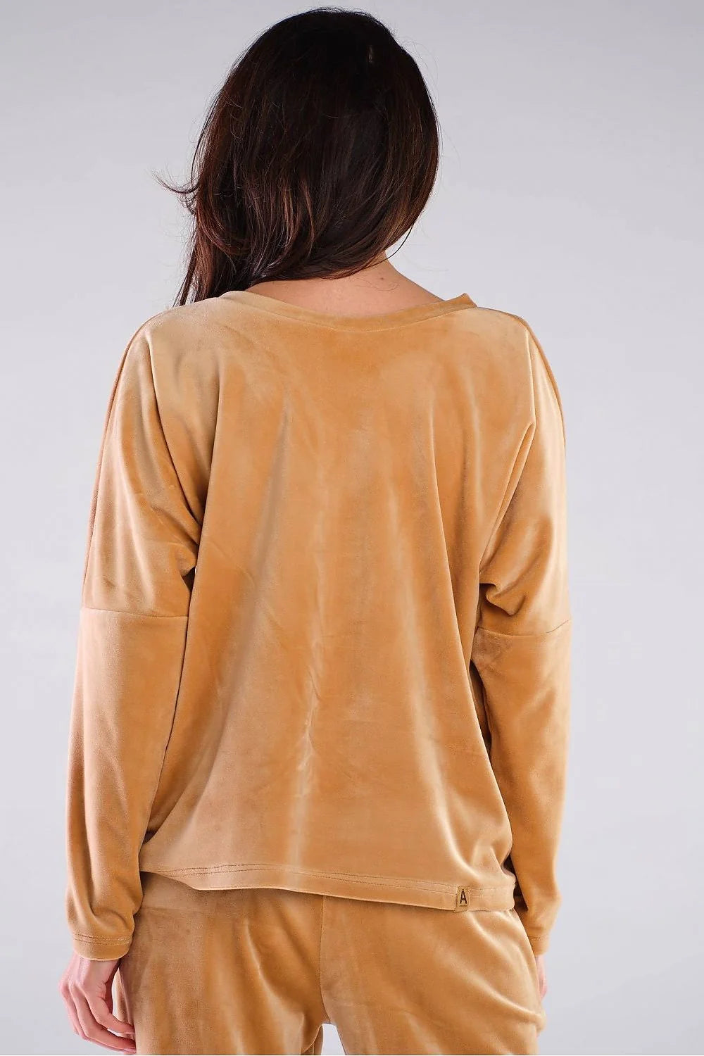 Sweatshirt femme en velours rose vif col V confortable manches longues style décontracté moderne