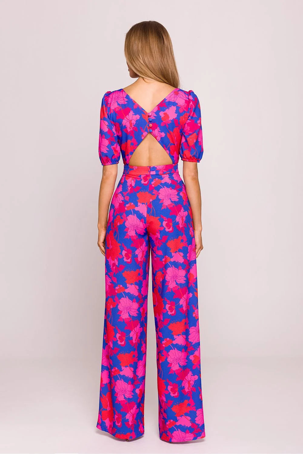 Combinaison élégante imprimé floral multicolore femmes tissu léger coupe ajustée pantalon large occasion spéciale mode été