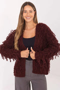cardigan femme oversize bordeaux maille épaisse duveteuse bouclée shaggy franges moelleuse mancheslongues colV ouvert tailleunique automne hiver