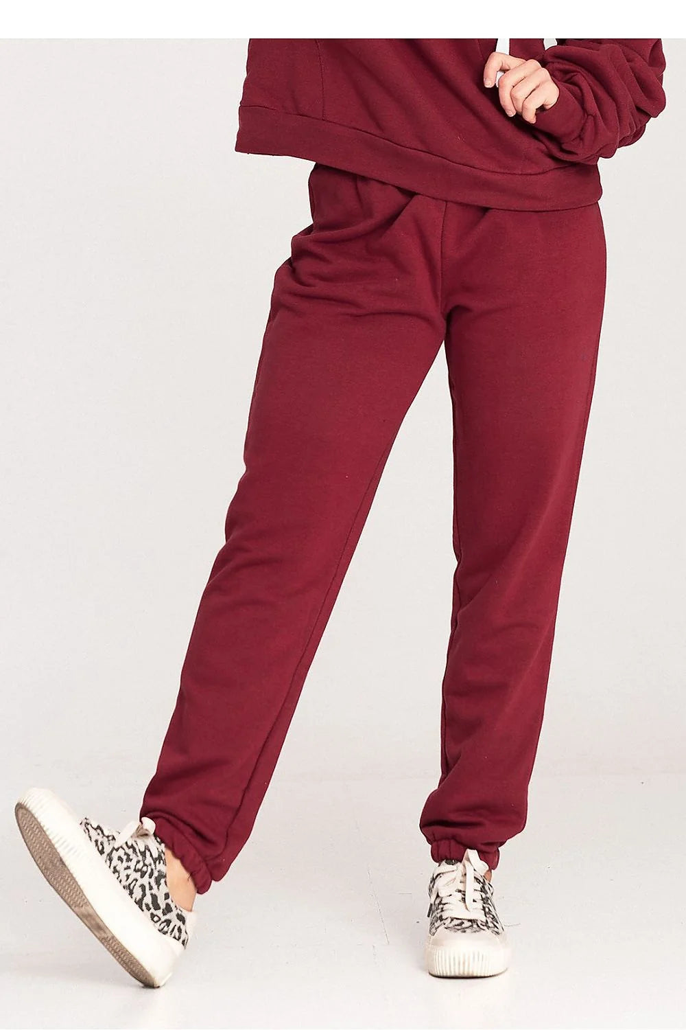 Ensemble jogging femme deux pièces style moderne coton confortable taille élastique couleur bordeaux sweatshirt manches longues pantalon survêtement