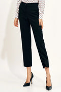 Pantalon femme élégant moderne coupe droite taille haute matière élasthanne polyester noire semi-formel professionnel
