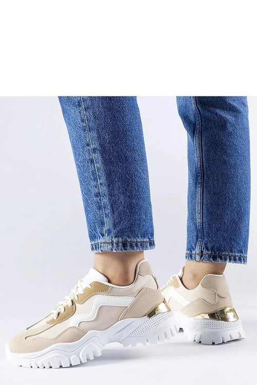 Baskets Solea femmes design moderne sportif beige blanc doré cuir synthétique tissu semelle épaisse lacée