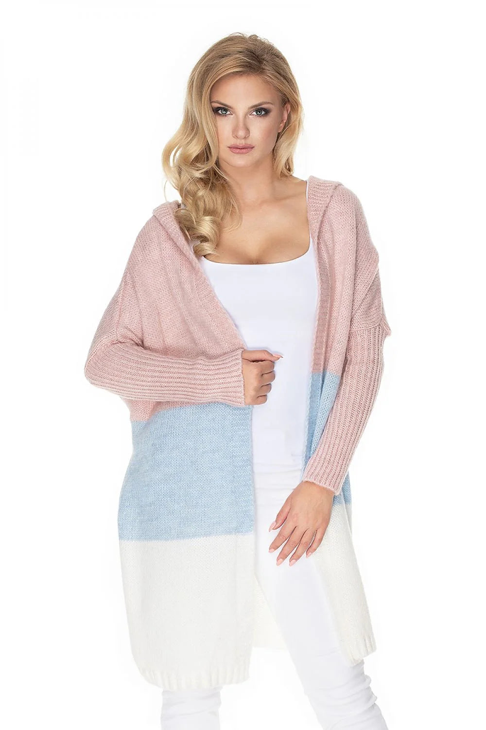Cardigan tricot en laine coupe ample moderne blocs de couleur pastel pour femmes printemps automne