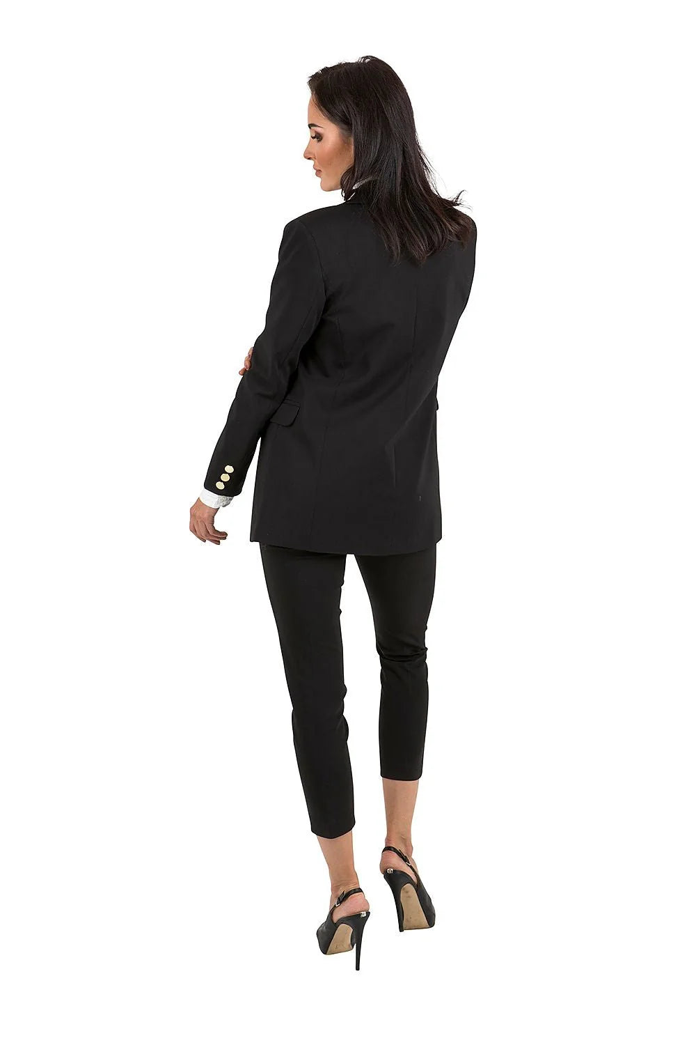 Veste et pantalon tailleur pour femme style professionnel élégant rose pâle matière légère extensible