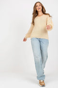 Pull pour femme Chandail Och Bella manches longues col rond style casual matières douces couleur beige