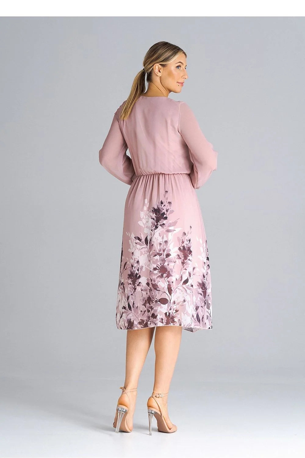 Robe de jour élégante polyester V-neck manches longues élastiquées taille ajustable occasion semi-formelle femmes