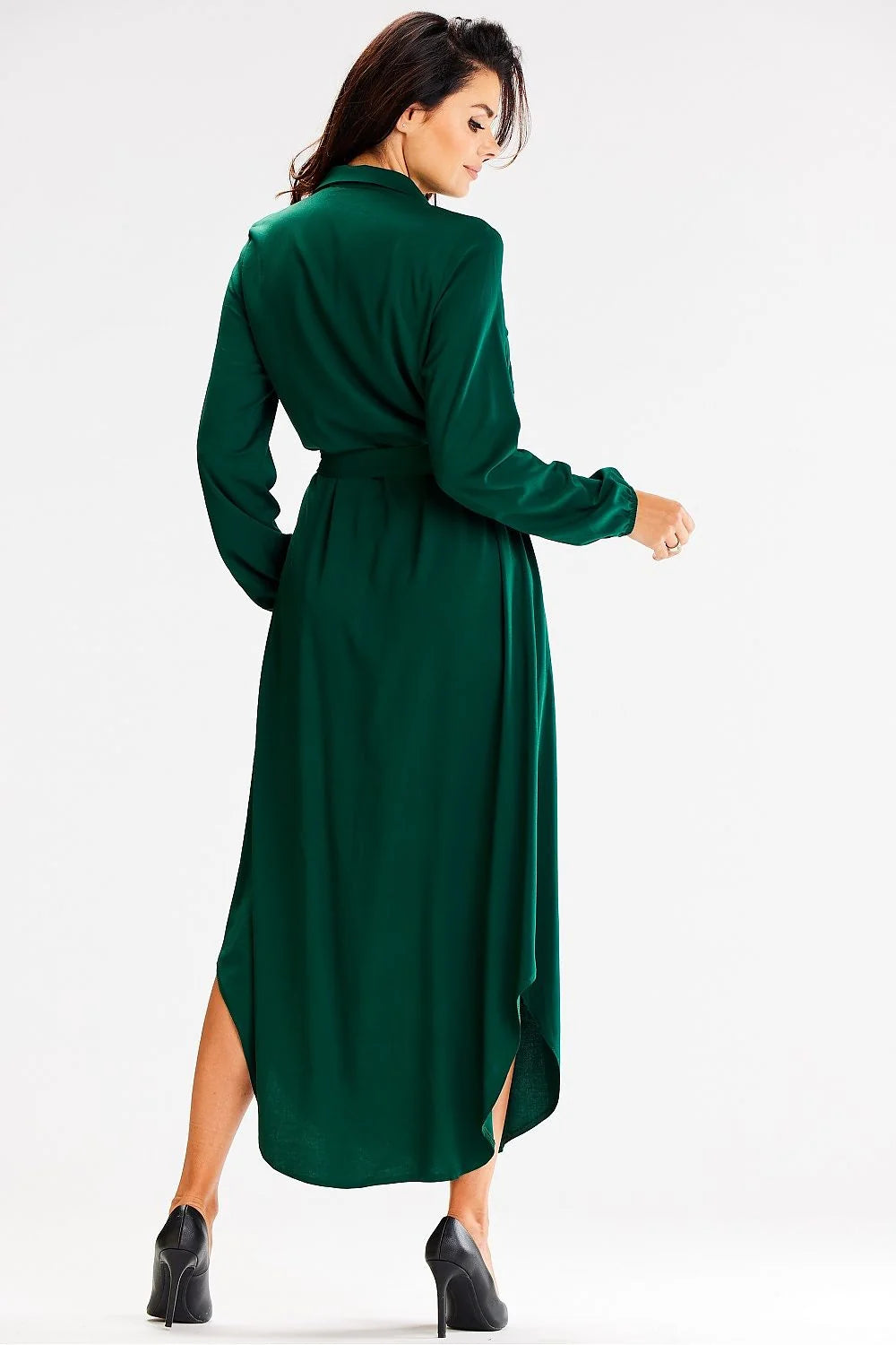 Robe de jour awama longue manches longues coupe droite ceinture poches poitrine visage élégant femme