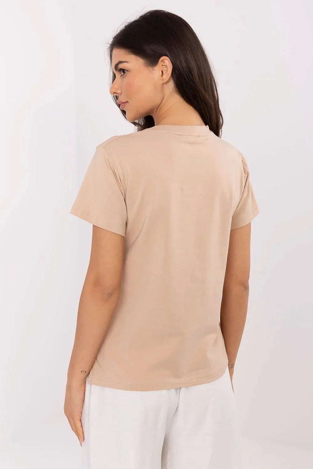 T-shirt femme moderne élégant motif papillon doré coton élasthanne coupe classique manches courtes col rond