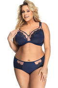 Ensemble de lingerie Gorsenia élégant pour femme, dentelle bleu nuit, soutien-gorge couvrant, culotte slip, matériau doux, confort daily, style sexy, occasion spéciale
