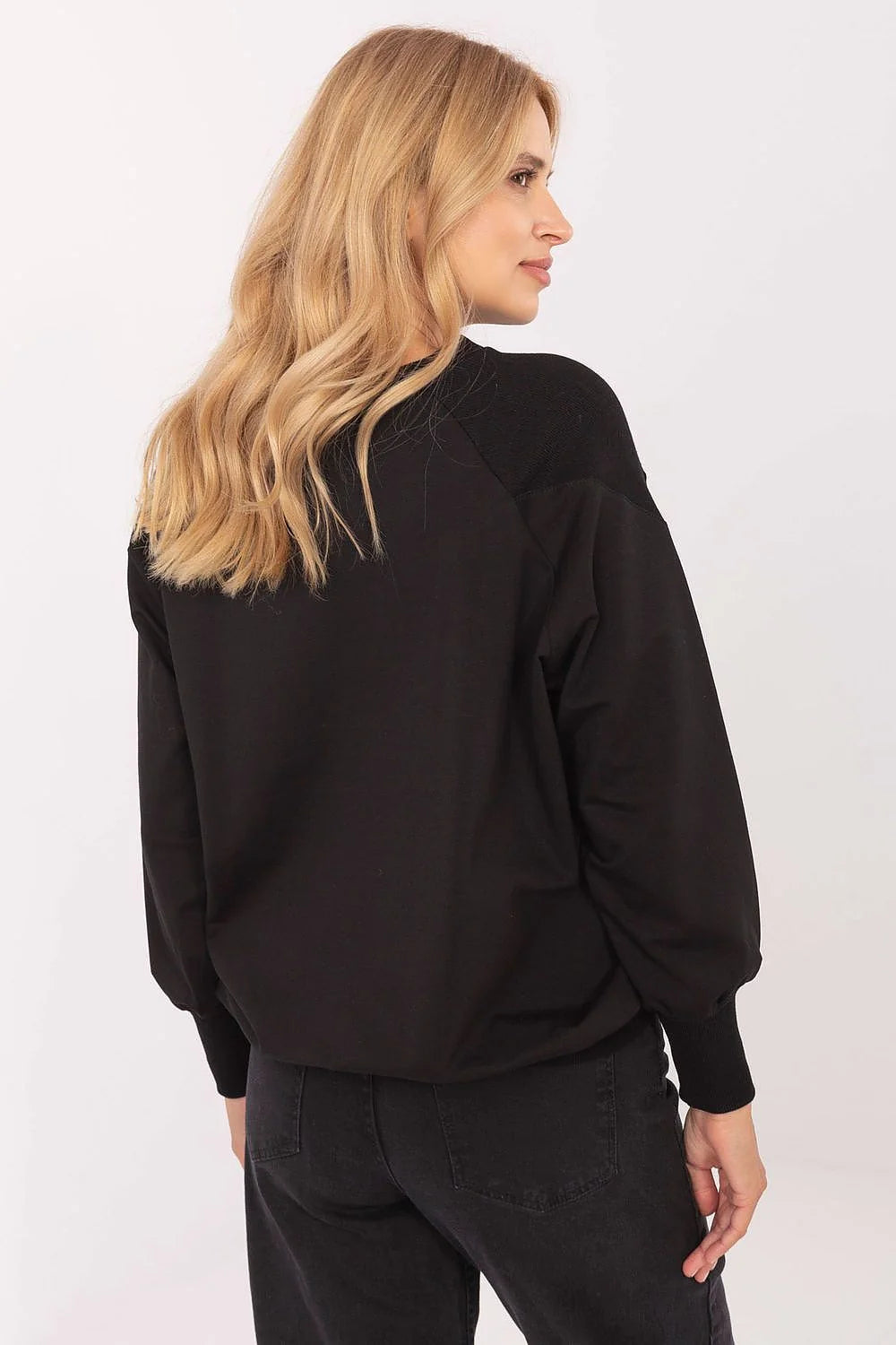 chemisier femme casual oversize col rond manches longues coupe droite molleton coton élasthanne doux clous strass logo cravate ajustable