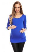 Chemisier de maternité Pee Ka Boo à manches 3/4 en viscose élasthanne bleu vif style ajusté avec fronces latérales