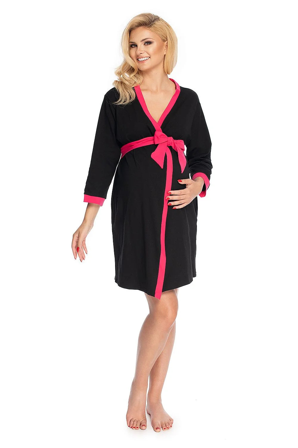 Peignoir de maternité coton élasthanne élégant et confortable noir rose pour futures mamans style