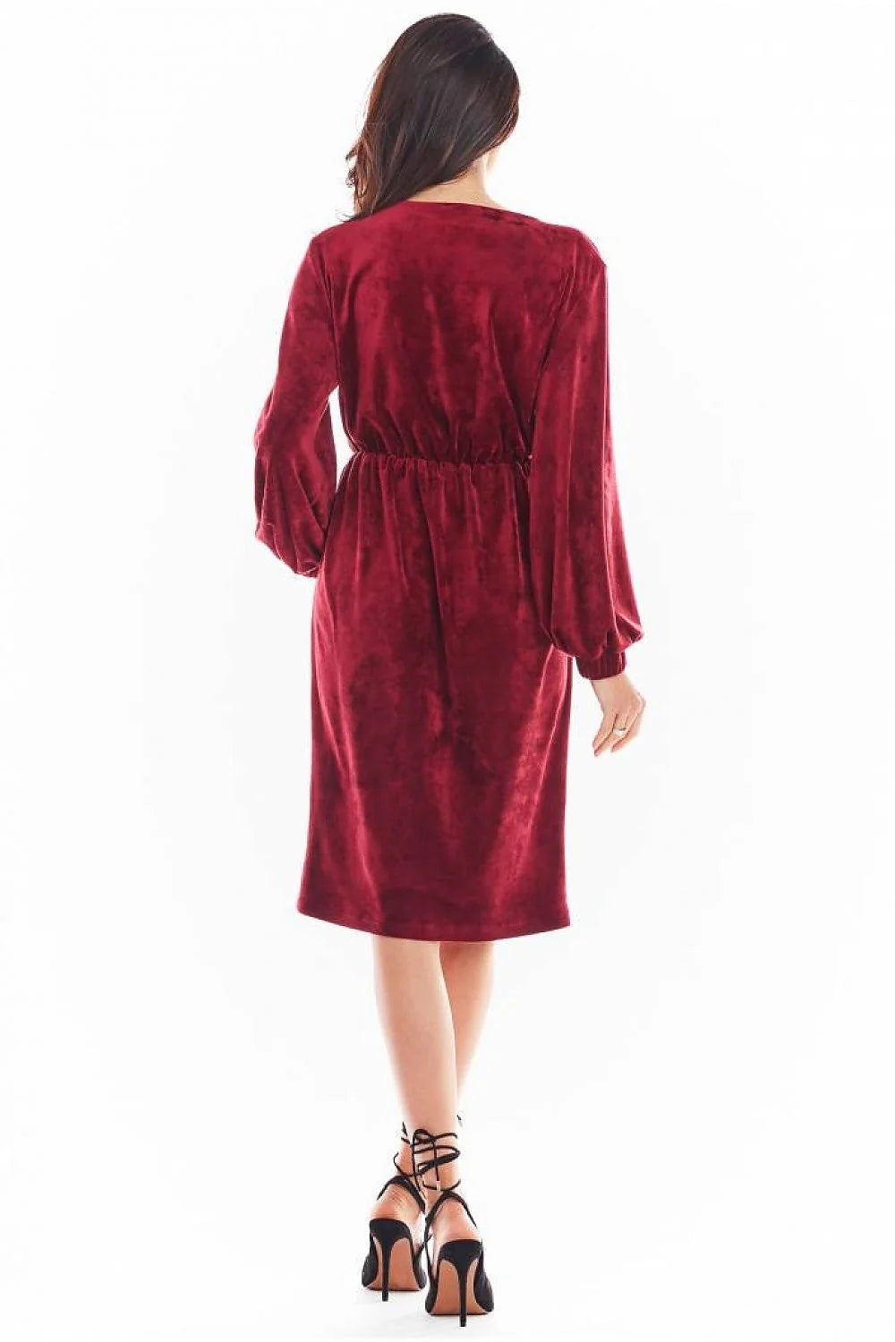 Robe de soirée élégante style portefeuille manches longues en velours élastique couleur noire taille ajustable pour femmes occasion formelle