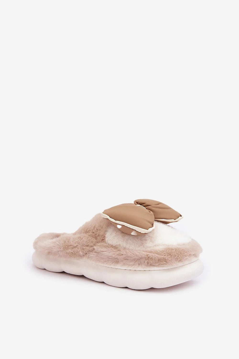 Pantoufles pour femme en fourrure douillette style élégant nœud camel intérieur confortable semelle épaisse idéales pour les journées froides