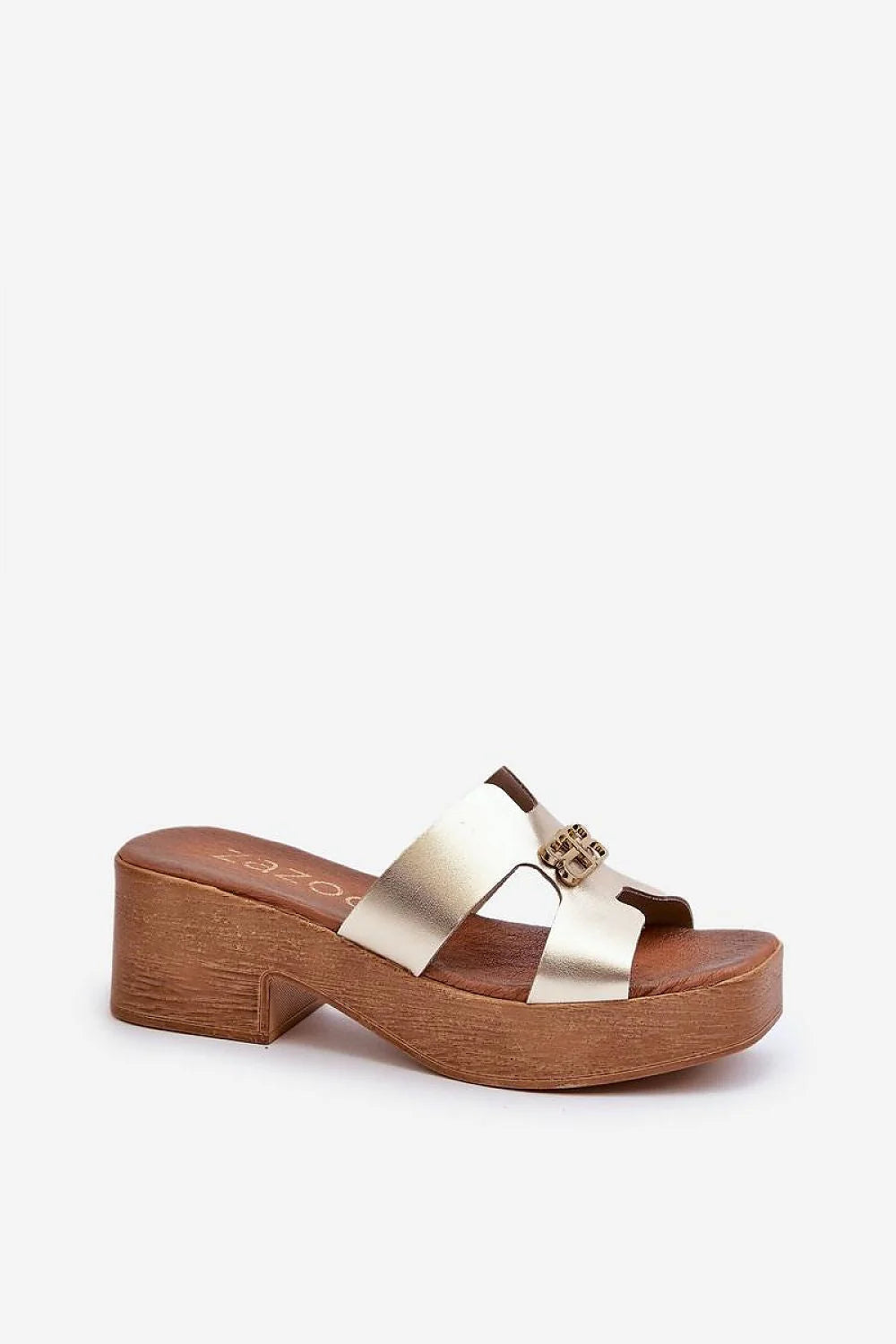 Sandales Step in style élégantes femmes cuir doré semelle bois plateforme 3cm talon 6cm occasion soirée été