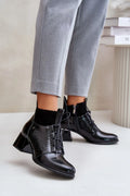 Bottes élégantes femmes talon 5.5 cm cuir naturel motif reptile noir profond coupe ajustée lacets métalliques occasion automne-hiver