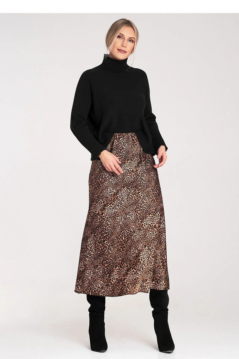 pull col roulé golf femme noir maille épaisse manches longues bord côte large coupe ample longueur hanches chaleur confortable polyvalent
