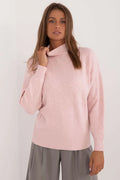 Pull décontracté pour femme en tricot motifs géométriques col roulé manches longues couleur rose pâle
