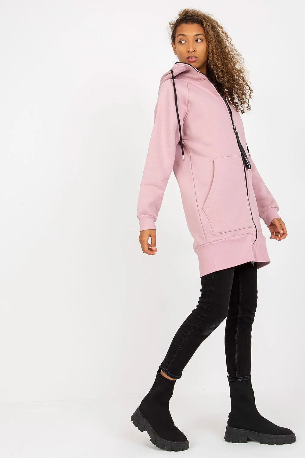 Sweatshirt femme Rue Paris longue manches longues capuche fermeture éclair beige sable coton élasthanne polyester veste Casual Moderne