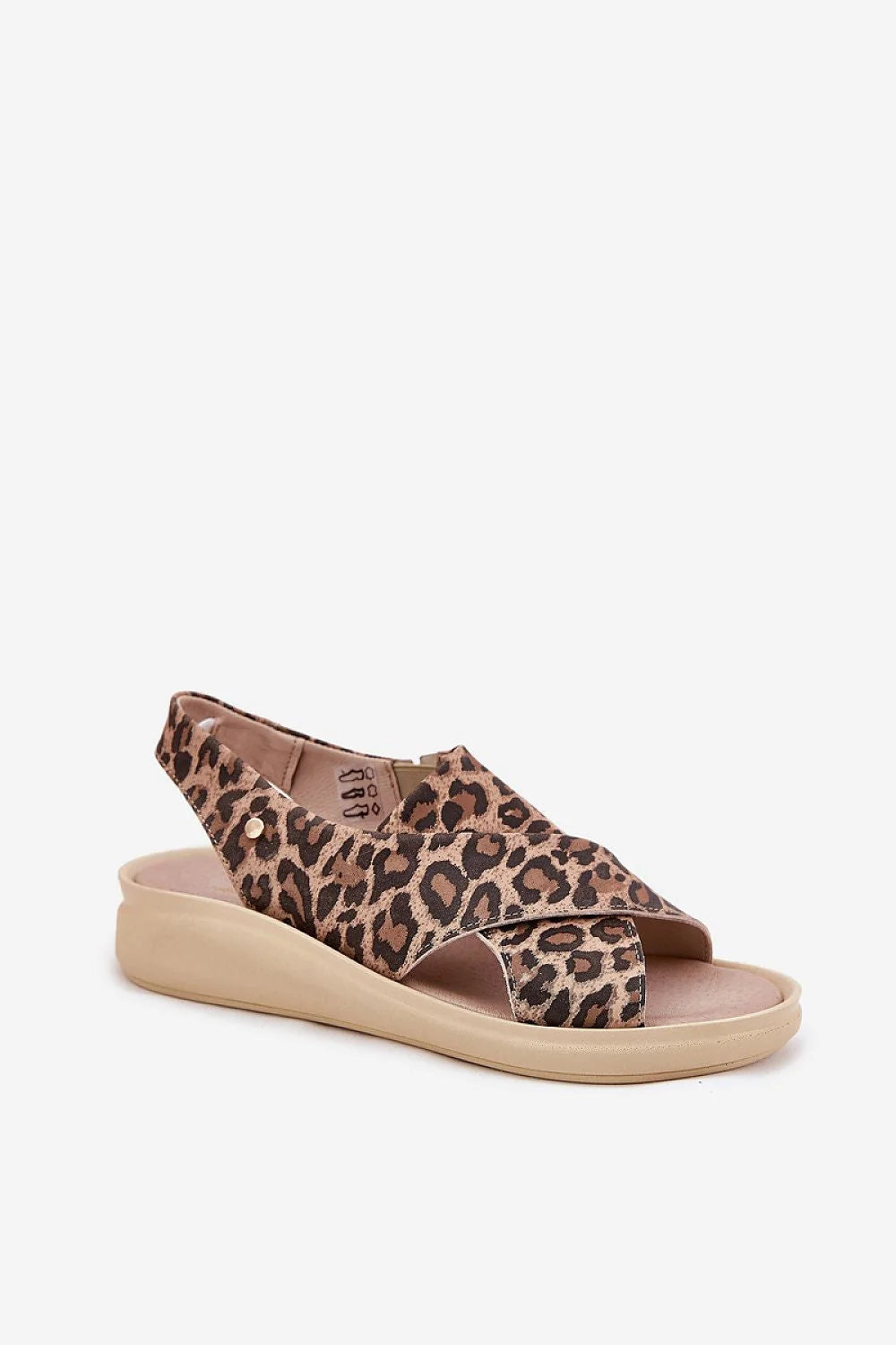 sandales femmes modernes casual motif léopard cuir lanières croisées suédé rivet décoratif semelle plateforme mousse épaisse beige confort stabilité estivales