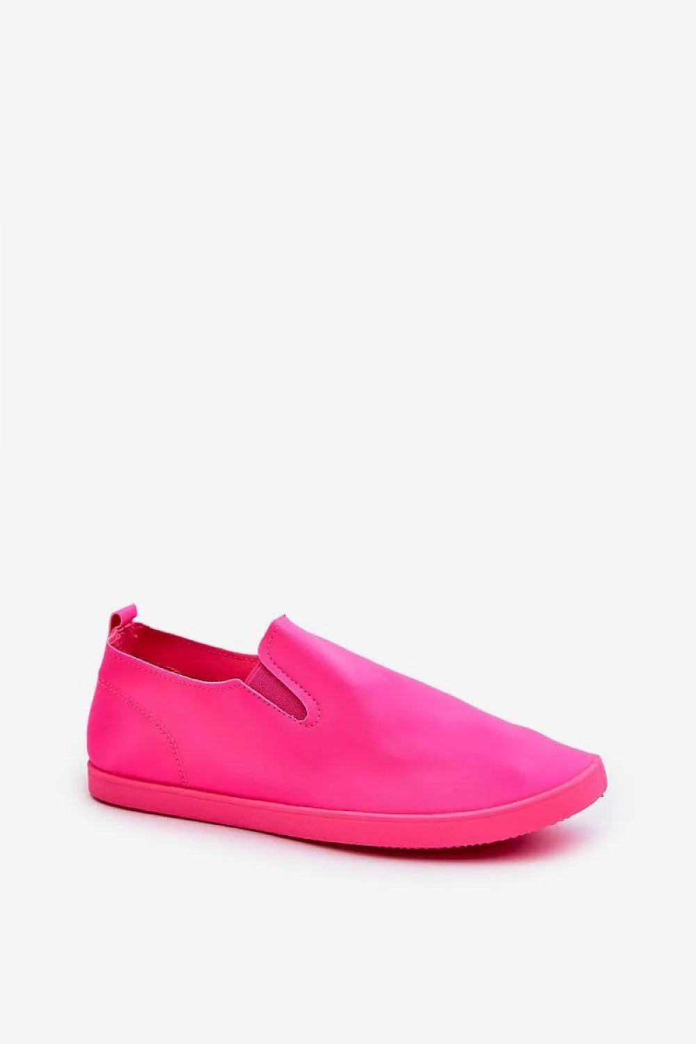 baskets femmes sneakers minimaliste moderne rose fluo monochrome similicuir lisse semelle plate légère confortables sanslacets élastiques latéraux boutarrondi urbain décontractée