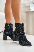 Bottes à talons épaisses élégantes pour femme en daim naturel, style semi-classique, motif gouttelettes argentées, talon carré 7,5 cm, confort et style pour tenues décontractées ou habillées