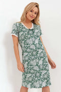 Robe casual femme motif floral blanc sur vert foncé manches courtes en V dos nu coton léger occasionnels décontracté
