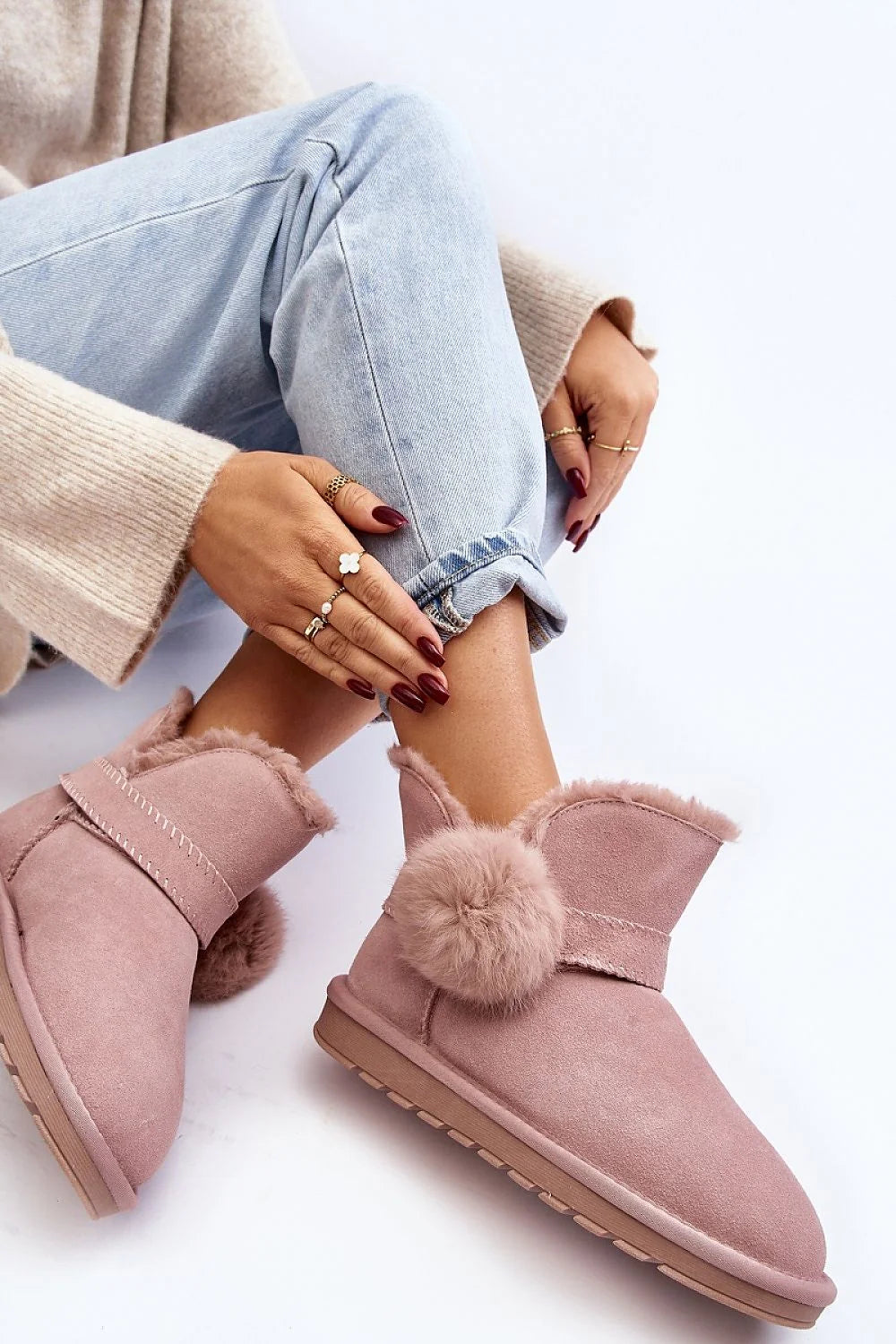 Bottes de neige pour femmes en daim rose Step in Style fourrure plateforme confort moderne coupe mi-hauteur