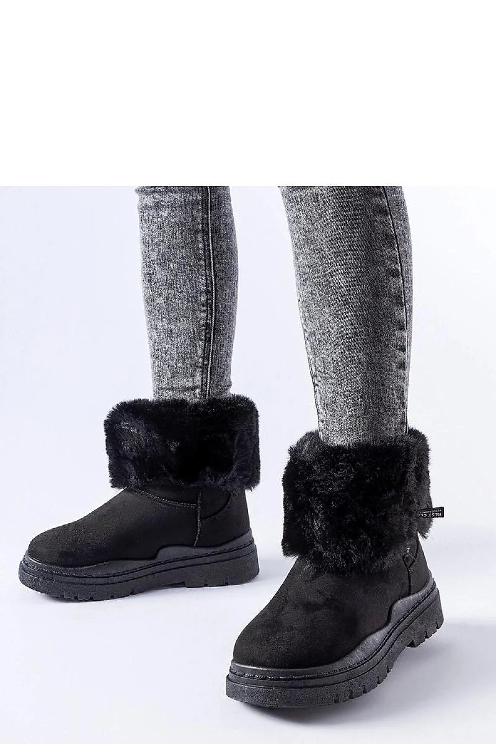 bottes neige solea femme noir suede fausse fourrure retournée mi cheville plateforme crantée gomme antiderapante doublure chaude slipon