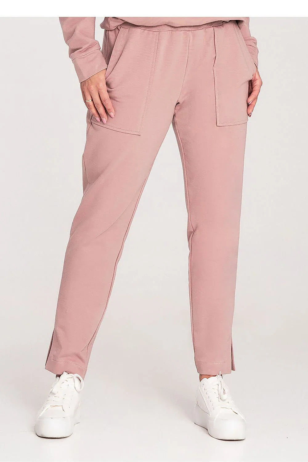 Pantalon survêtement Figl pour femmes en coton élasthanne taille élastique large jambe fuselée fendue poches grandes
